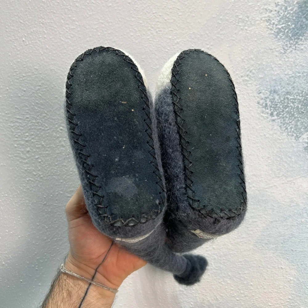 Sew Heart Felt Darci Donkey Slippers Kids 2-3 Yrs Sole Grey Wool House Shoes EUC
